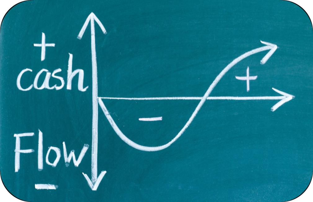 Cash flow diagram, chalk on a blackboard