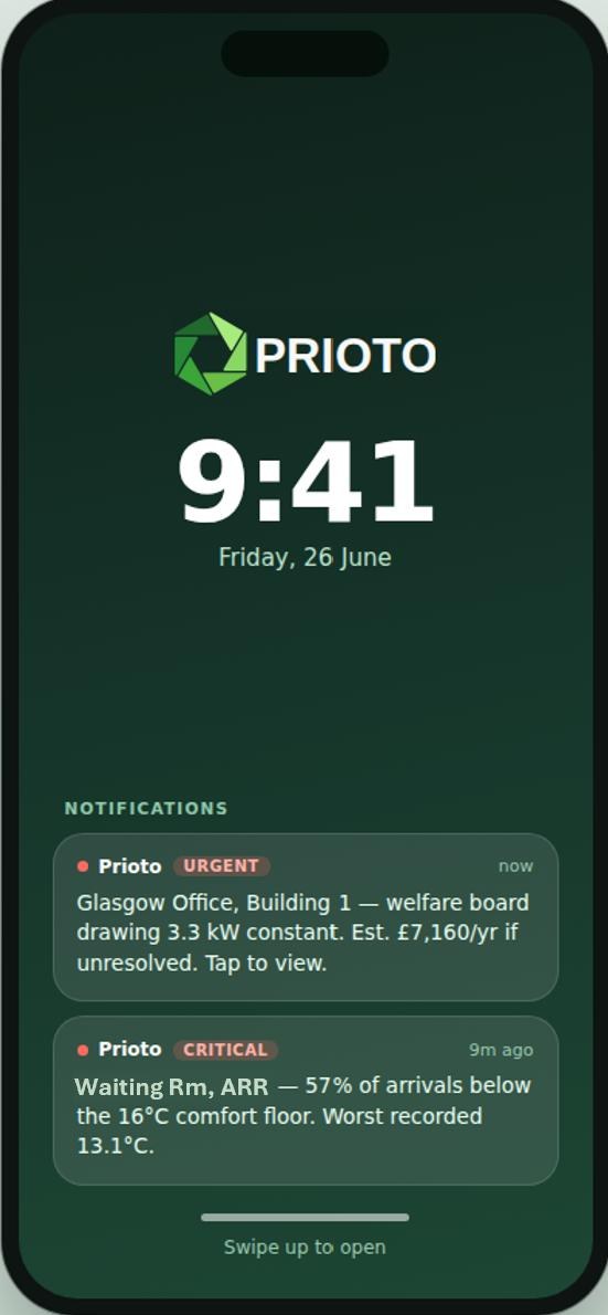 Prioto lock-screen notifications for an urgent finding